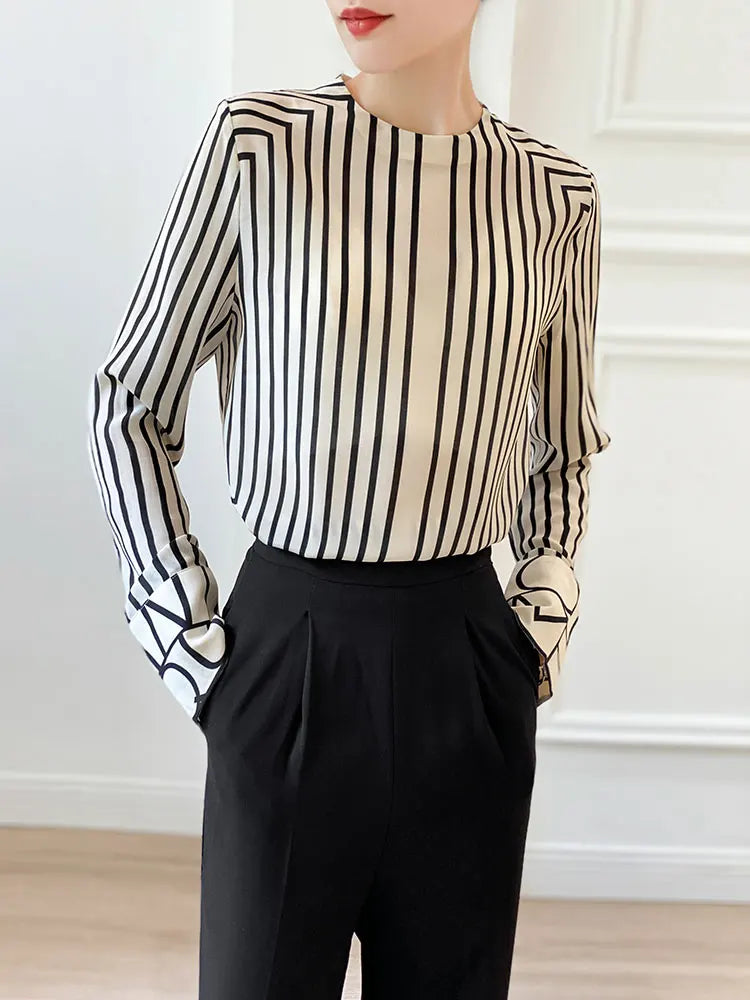 Fashion luxury ladies shirt France style woman printing blouse Long sleeve Tops blusa mujer