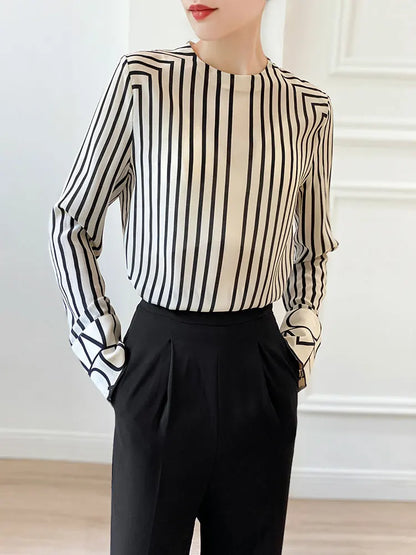 Fashion luxury ladies shirt France style woman printing blouse Long sleeve Tops blusa mujer