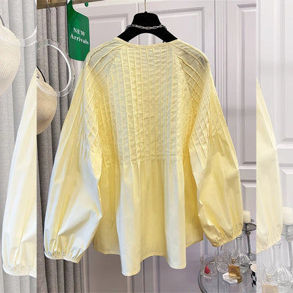 Women Elegant Shirts Fall Clothes 2026 Women Korean Fashion Long Sleeve Tops Ladies Pleated Shirts
