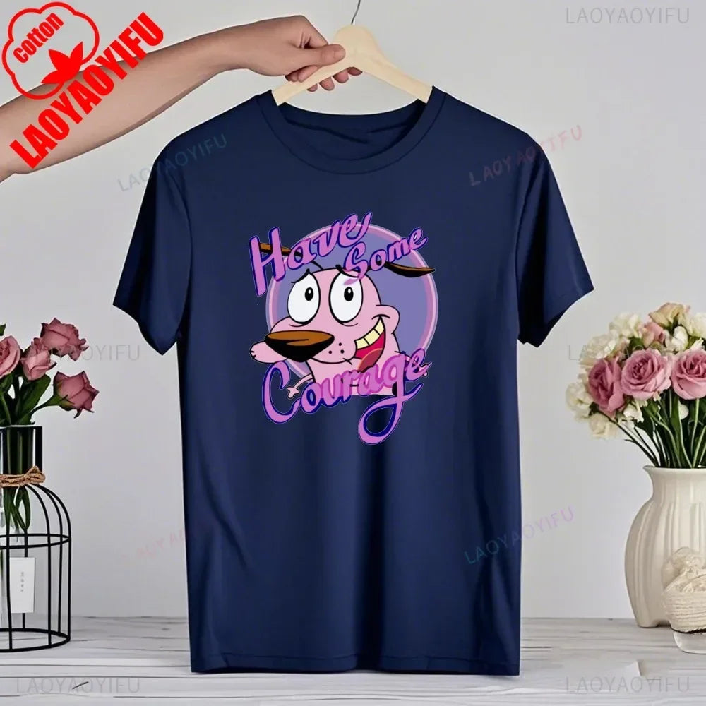 90‘s Cartoon Courage The Cowardly Dog Graphic TShirt Retro Street Fashion Summer Clothing Tops Gift Men Women Couple Cotton Tees