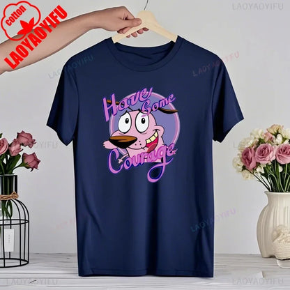 90‘s Cartoon Courage The Cowardly Dog Graphic TShirt Retro Street Fashion Summer Clothing Tops Gift Men Women Couple Cotton Tees