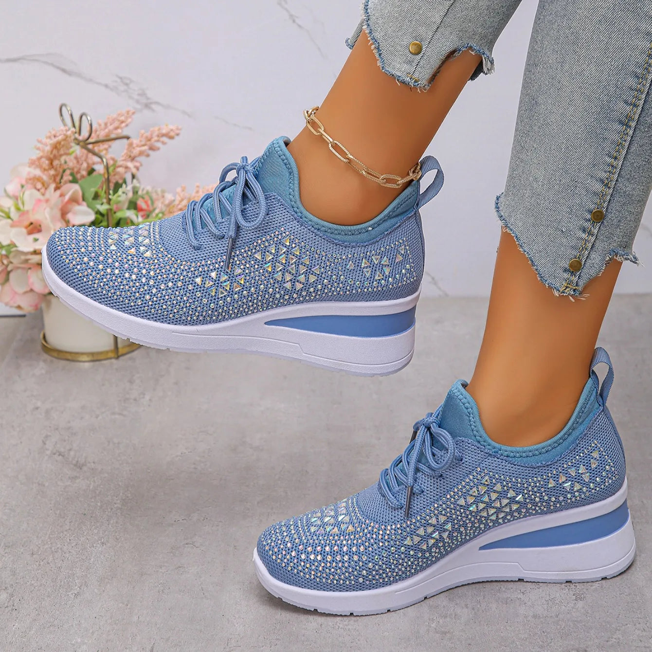 Designer Sneakers Women Shoes New Women Mesh Platform Sneakers High Heels Wedges Thick Bottom Breathable Casual Vulcanize Shoes