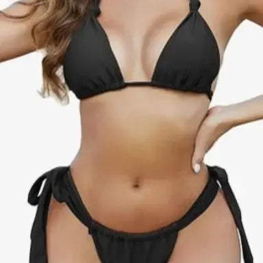 Miyouj Pleasted Bikinis Colaless Swimsuit Triangle Bikini Set Women Swimwear Halter Bathing Suits Bandage Beachwear Brazilian