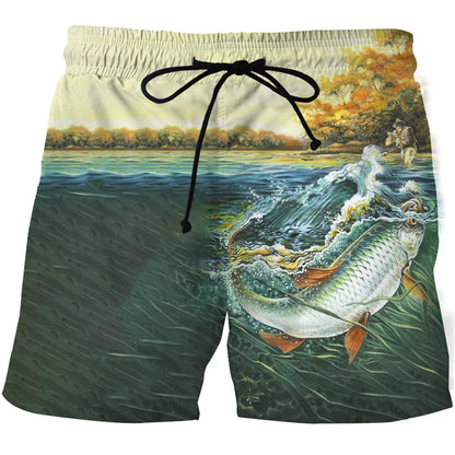3D Landscape Fish Summer Pants Sports Beach Pants Animation Printed Comfortable Casual Quick Dry Men&