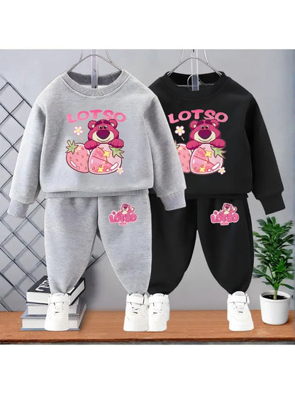 Spring Fall New Style Casual Sweatshirts Sets for Girls 0-8years  Cartoon Printed Kids O Neck Hoodies and Trousers 2pcs Set