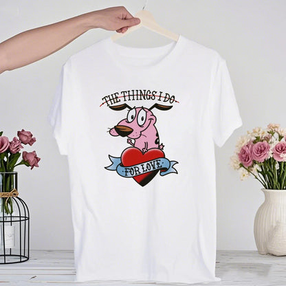 90‘s Cartoon Courage The Cowardly Dog Graphic TShirt Retro Street Fashion Summer Clothing Tops Gift Men Women Couple Cotton Tees