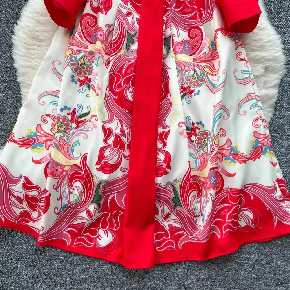 Fashion High-End Feeling Gown Dress Elegant European Court Style Long Printed Slimming New Women&