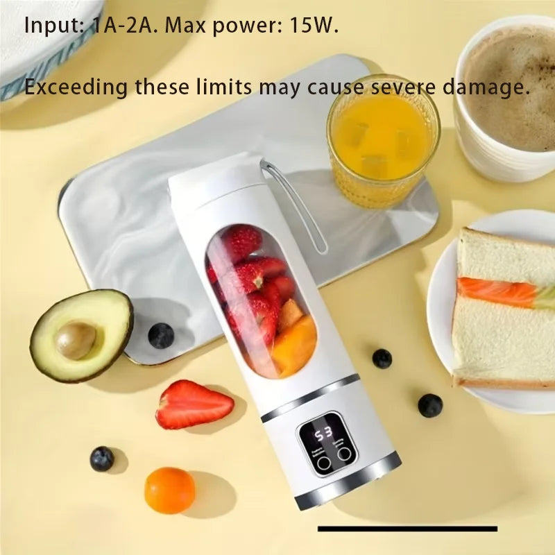 Portable USB Rechargeable Mini Blender &amp; Juicer with Digital Display &amp; 12-Blade System - Suitable for Travel, 3 Modes, USB- Oper