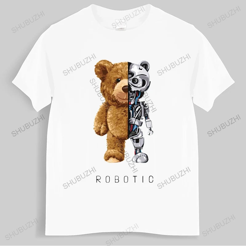New Funny Teddy Bear Robot Tshirt Robotic Bear Shirt Casual Clothes Men Fashion Clothing Cotton T-Shirt Tee Top