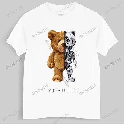 New Funny Teddy Bear Robot Tshirt Robotic Bear Shirt Casual Clothes Men Fashion Clothing Cotton T-Shirt Tee Top