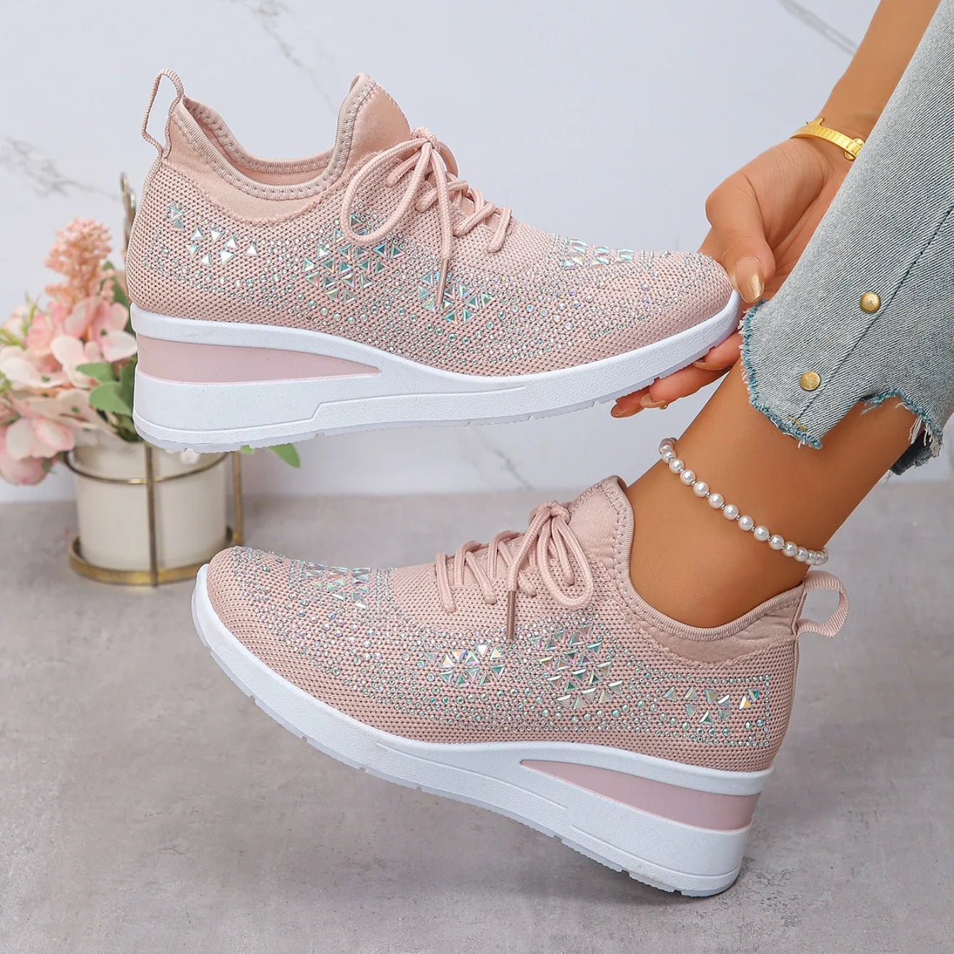 Designer Sneakers Women Shoes New Women Mesh Platform Sneakers High Heels Wedges Thick Bottom Breathable Casual Vulcanize Shoes