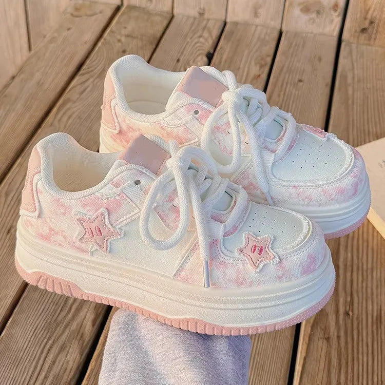 2026 Spring New Platform Sneakers for Women Fashion Casual Pink Shoes Female Lace Designer Chunky Sneakers Shoes Woman
