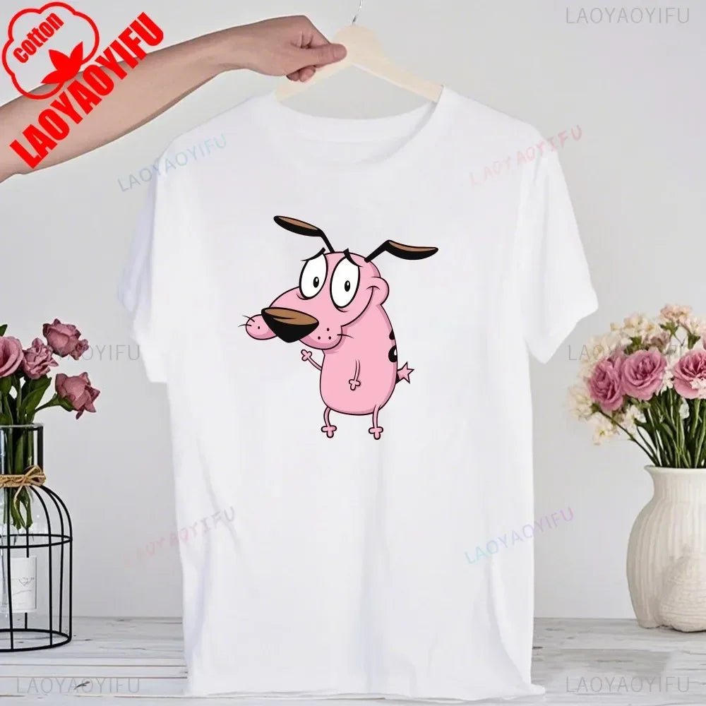 90‘s Cartoon Courage The Cowardly Dog Graphic TShirt Retro Street Fashion Summer Clothing Tops Gift Men Women Couple Cotton Tees