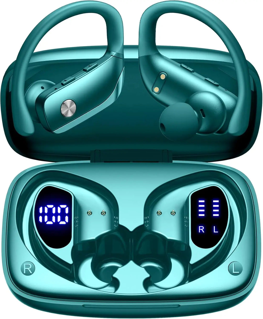 Ear Buds Wireless Earbuds Bluetooth Headphones with 80H Playtime LED Display Case, Over-Ear Hook with Mic, Stereo Sound