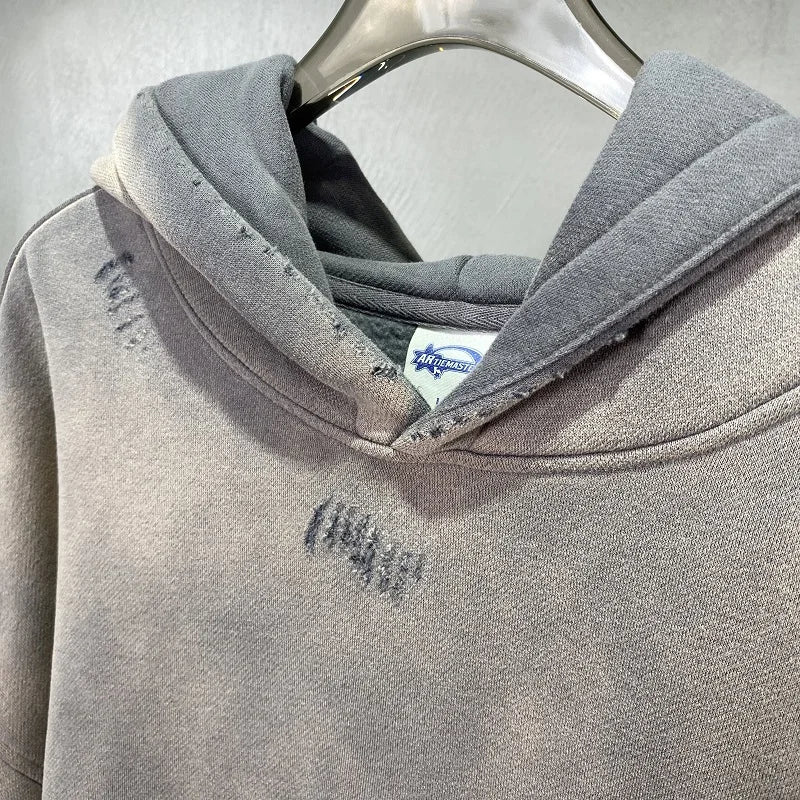 Street Wear Speckled Ink Rubbed Hooded Hoodies Fashion Sense Distressed Winter Coat Men&