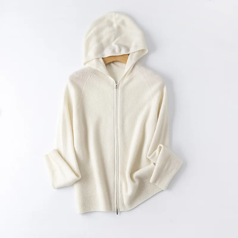 Birdtree 100% Sheep Wool Hooded Knitted Cardigan,Woman Zipper Full Sleeve Hoodies,2025 Autumn Soft Bottoming Sweater T59828JF