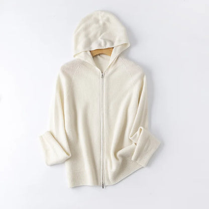 Birdtree 100% Sheep Wool Hooded Knitted Cardigan,Woman Zipper Full Sleeve Hoodies,2025 Autumn Soft Bottoming Sweater T59828JF