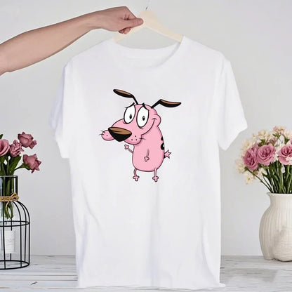 90‘s Cartoon Courage The Cowardly Dog Graphic TShirt Retro Street Fashion Summer Clothing Tops Gift Men Women Couple Cotton Tees