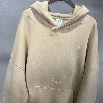 Street Wear Speckled Ink Rubbed Hooded Hoodies Fashion Sense Distressed Winter Coat Men&