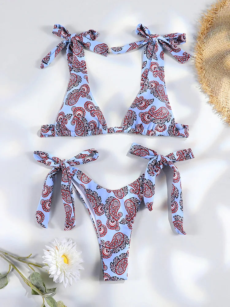 Miyouj Pleasted Bikinis Colaless Swimsuit Triangle Bikini Set Women Swimwear Halter Bathing Suits Bandage Beachwear Brazilian