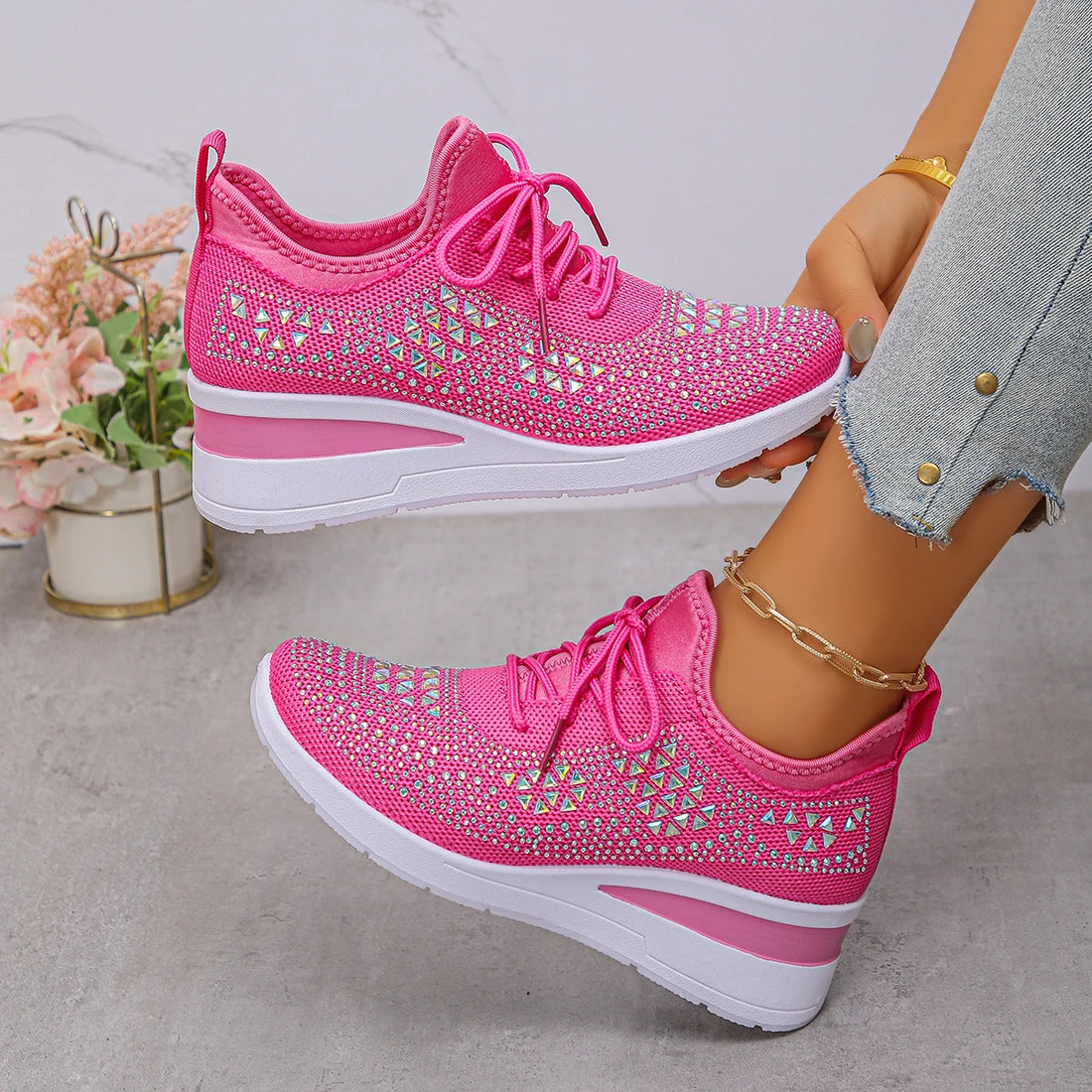 Designer Sneakers Women Shoes New Women Mesh Platform Sneakers High Heels Wedges Thick Bottom Breathable Casual Vulcanize Shoes