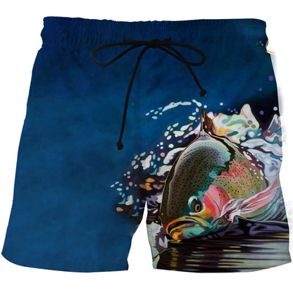 3D Landscape Fish Summer Pants Sports Beach Pants Animation Printed Comfortable Casual Quick Dry Men&