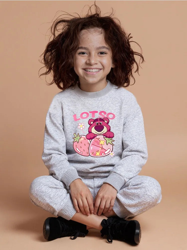 Spring Fall New Style Casual Sweatshirts Sets for Girls 0-8years  Cartoon Printed Kids O Neck Hoodies and Trousers 2pcs Set