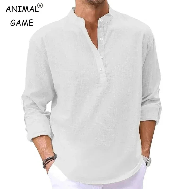 Animal Game Luxury Cotton Shirts for Men Casual Shirts Lightweight Long Henley Shirts Hawaiian Southern T Shirts for Man&