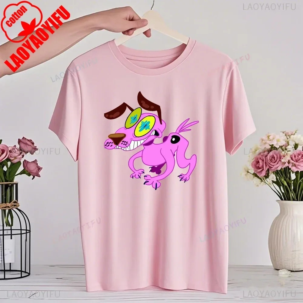 90‘s Cartoon Courage The Cowardly Dog Graphic TShirt Retro Street Fashion Summer Clothing Tops Gift Men Women Couple Cotton Tees