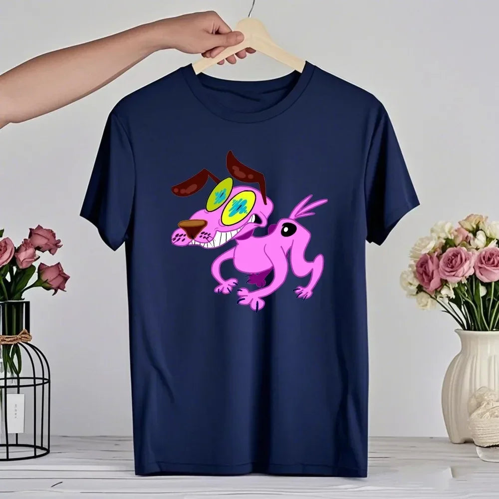 90‘s Cartoon Courage The Cowardly Dog Graphic TShirt Retro Street Fashion Summer Clothing Tops Gift Men Women Couple Cotton Tees