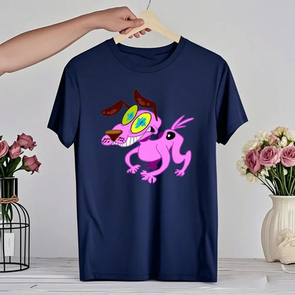 90‘s Cartoon Courage The Cowardly Dog Graphic TShirt Retro Street Fashion Summer Clothing Tops Gift Men Women Couple Cotton Tees