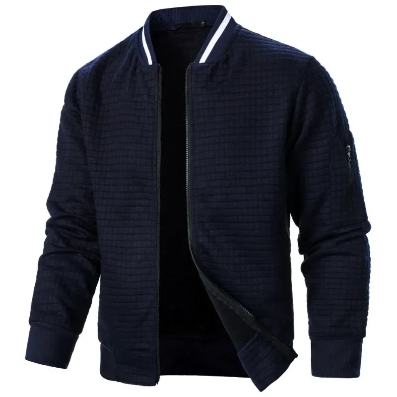 New Mens Long Sleeve Zipper Jacket Coats Stand Up Sweatshirts Outdoor Streetwear Autumn Warm Solid Color Baseball Jacket Men