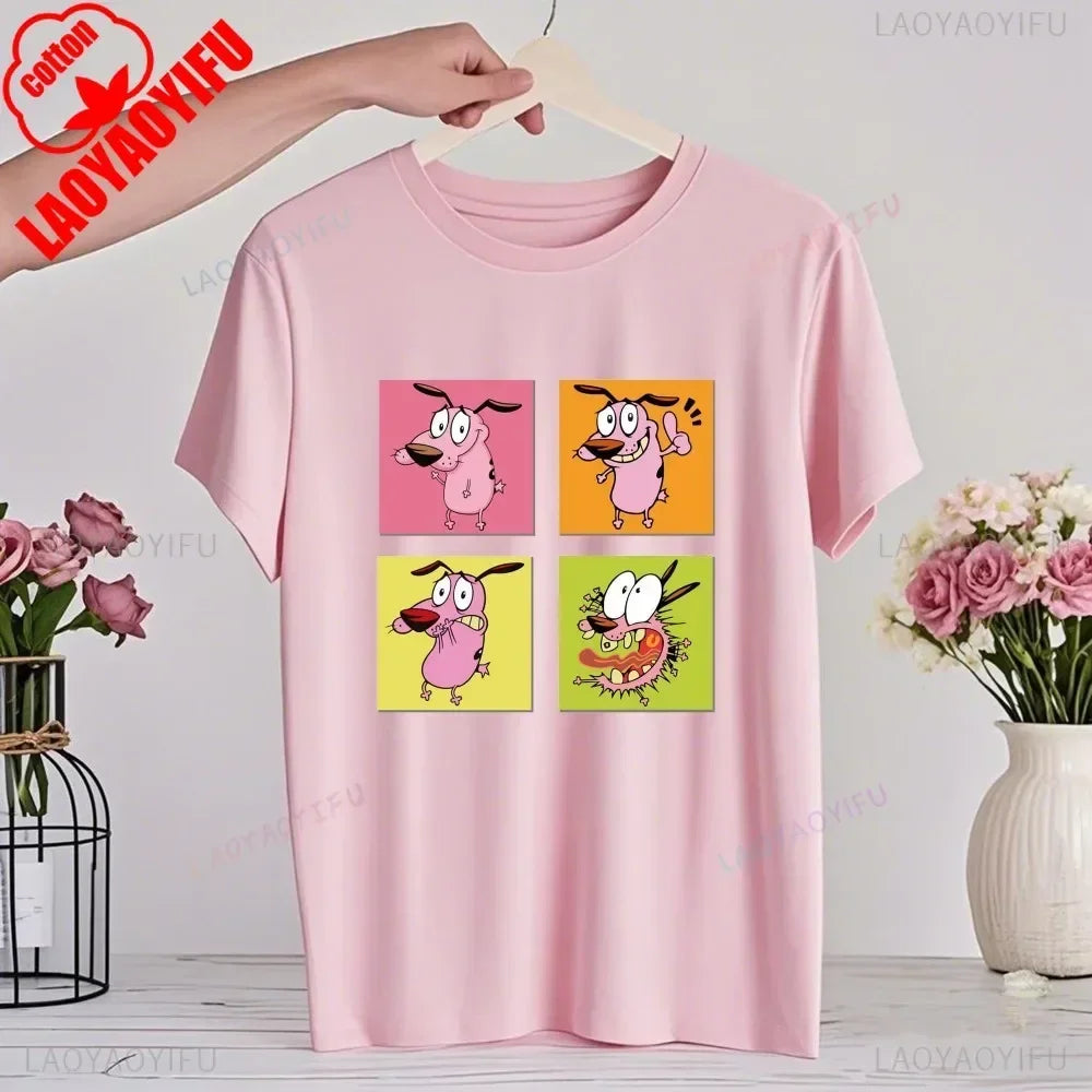 90‘s Cartoon Courage The Cowardly Dog Graphic TShirt Retro Street Fashion Summer Clothing Tops Gift Men Women Couple Cotton Tees