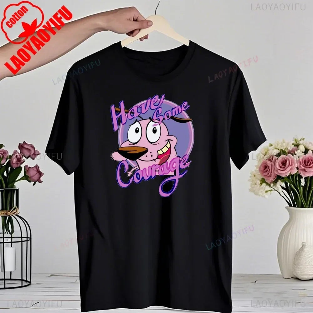 90‘s Cartoon Courage The Cowardly Dog Graphic TShirt Retro Street Fashion Summer Clothing Tops Gift Men Women Couple Cotton Tees