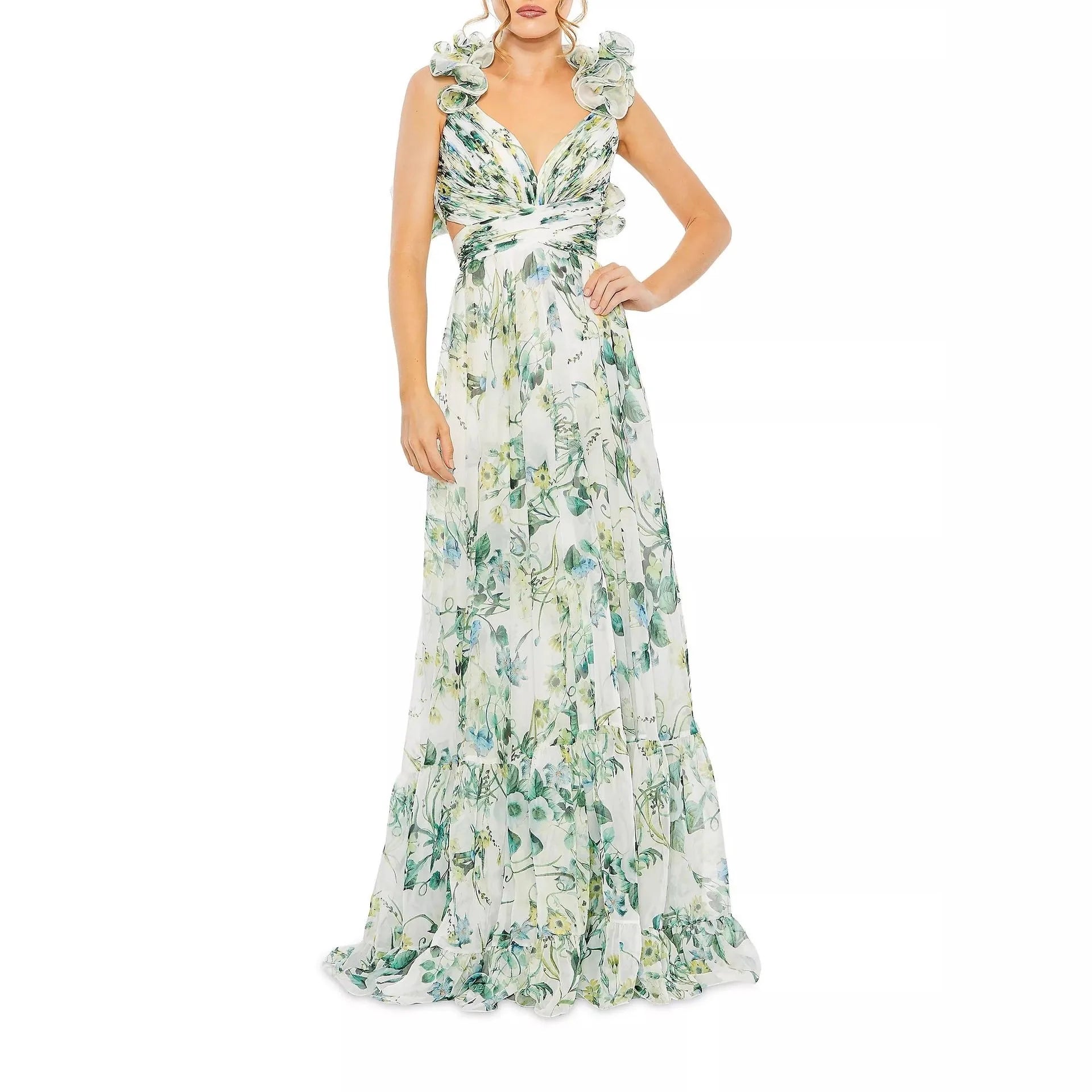 Luxury high-end celebrity style photography banquet evening dress sexy backless vacation print noble dress
