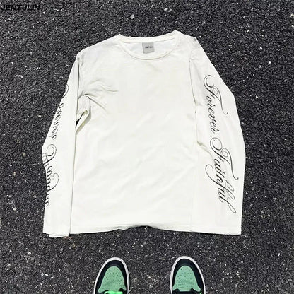 Men Clothing High Quality Letters Graphic Printing Casual Loose Long Sleeve T Shirts Y2K Trend Women Fashion Vintage Streetwear